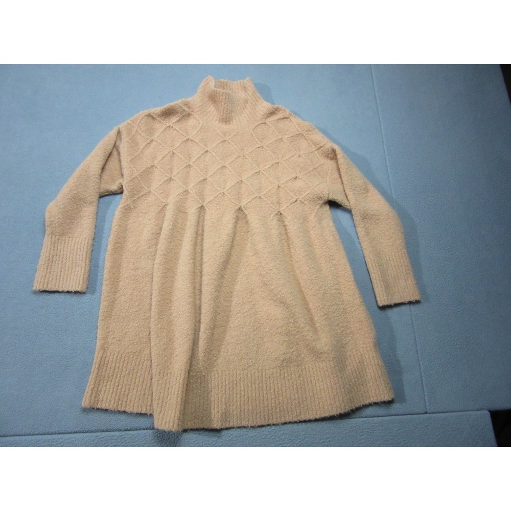 Free People Sweater Women Small Beige Diamond Embroidery Jaci Mock Neck Pullover